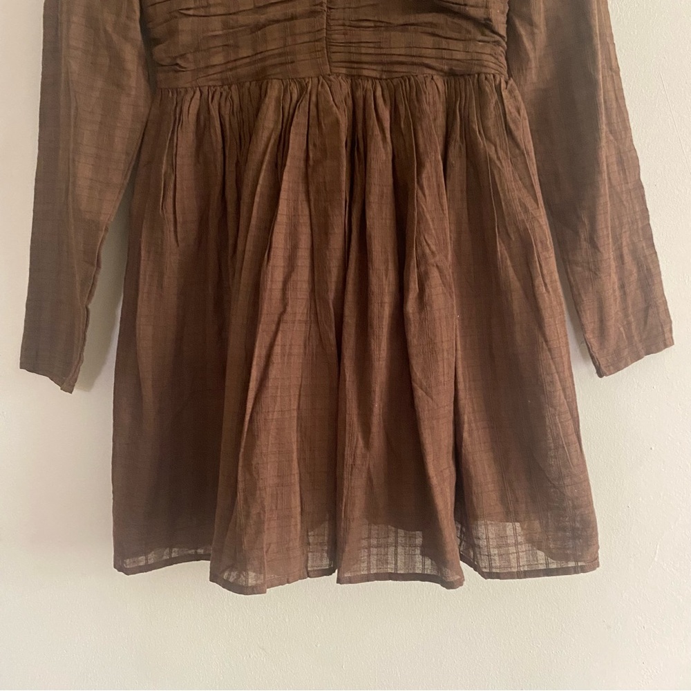 AE Ruched Long-Sleeve Mini Dress in Brown - S - Picture 10 of 16